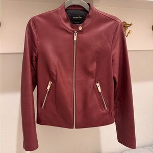 Massimo Dutti Women's burgundy Leather Jacket